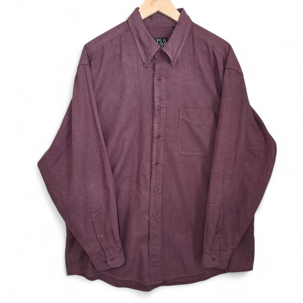 Jos A Bank Dress Shirt Mens XL Burgundy‎ Button Down Long Sleeve Cotton Pocket